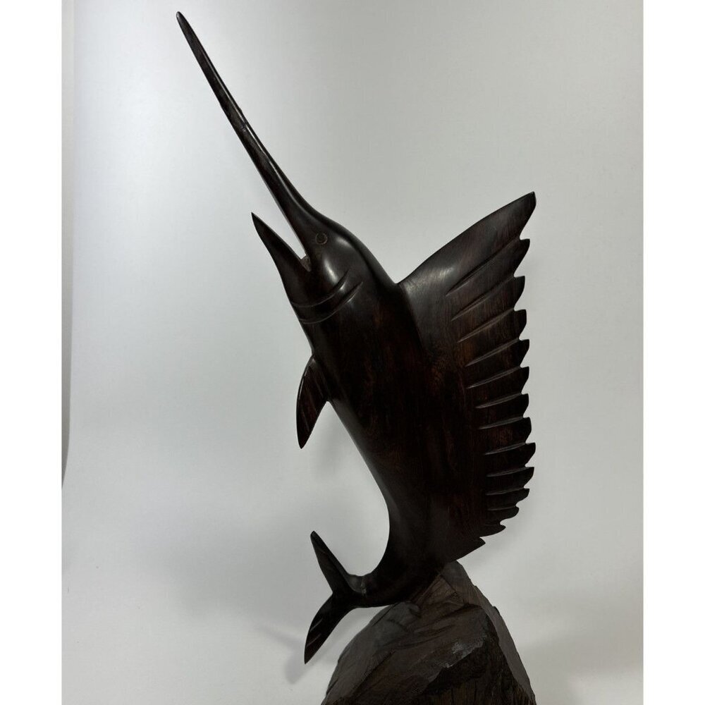 Vintage Wooden Sword Fish Marlin Statue Figure Hand Carved 15”